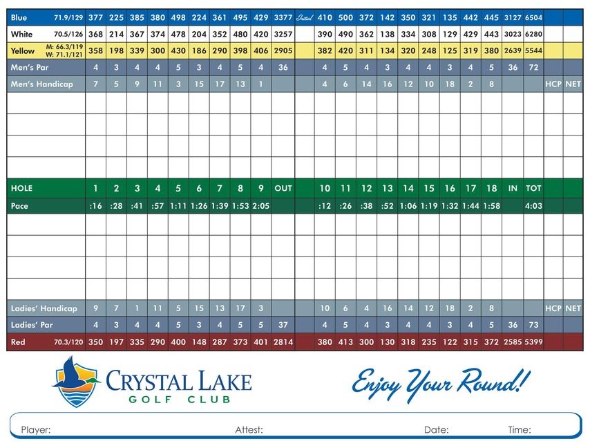 Scorecard, Info & Course Map Crystal Lake Golf Club